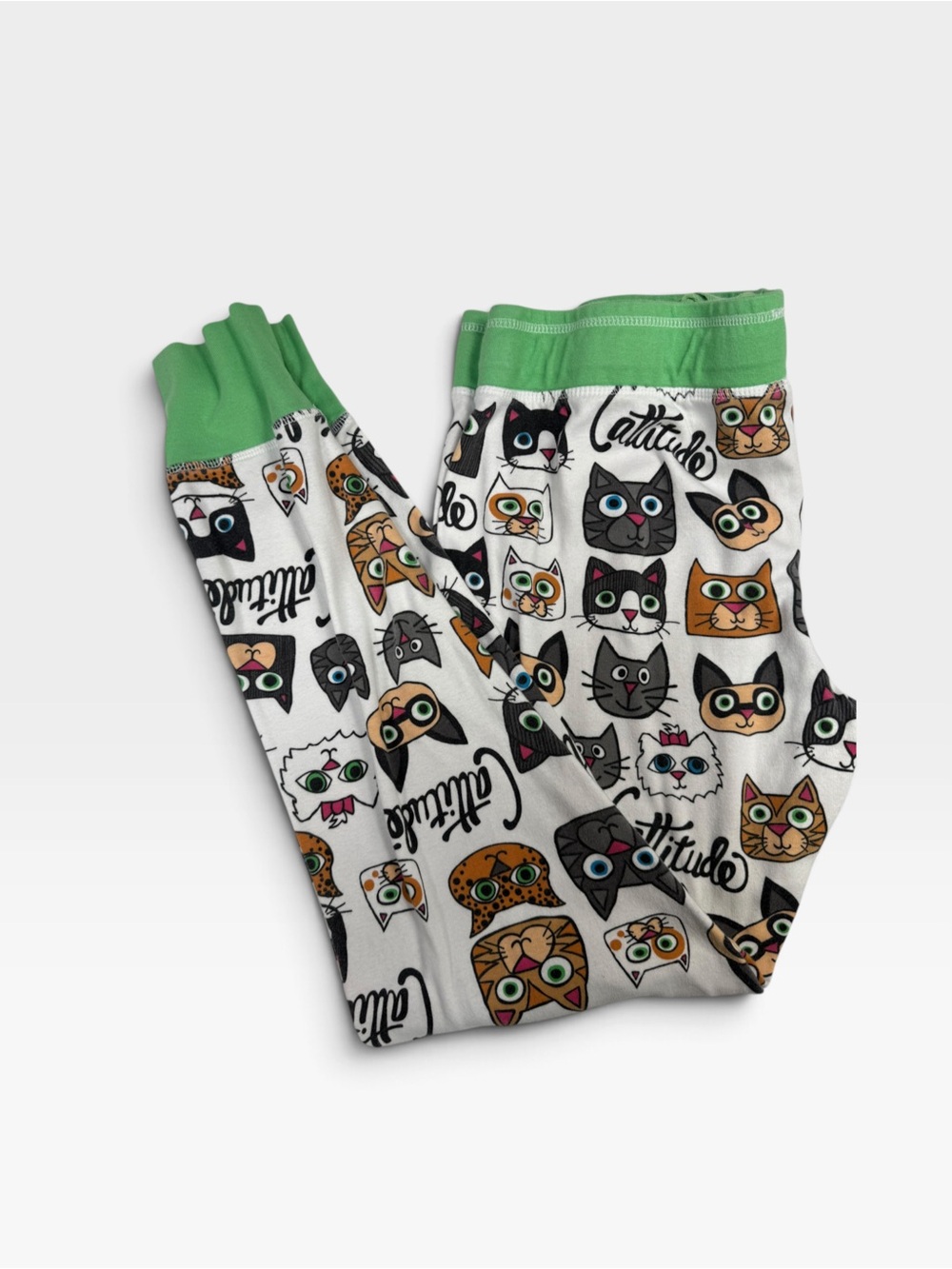 Lazy One Women’s XL Cat Print Pajama Pants Green Trim Cozy Lounge Sleepwear
